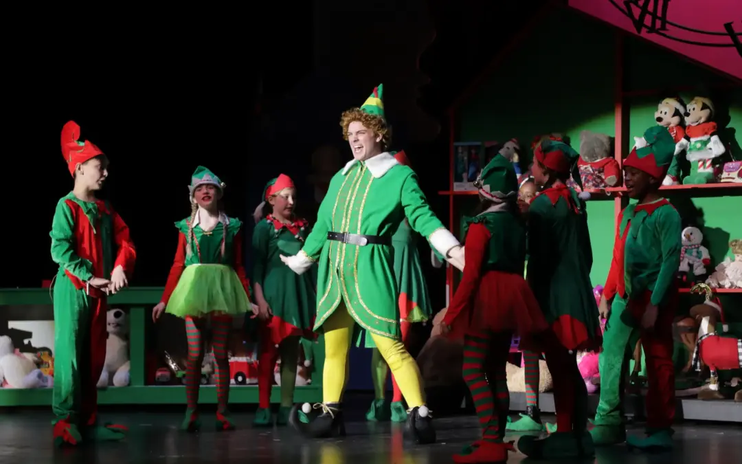 Cast performing Elf the Musical at Emmett Hook Center theatre in Shreveport Louisiana